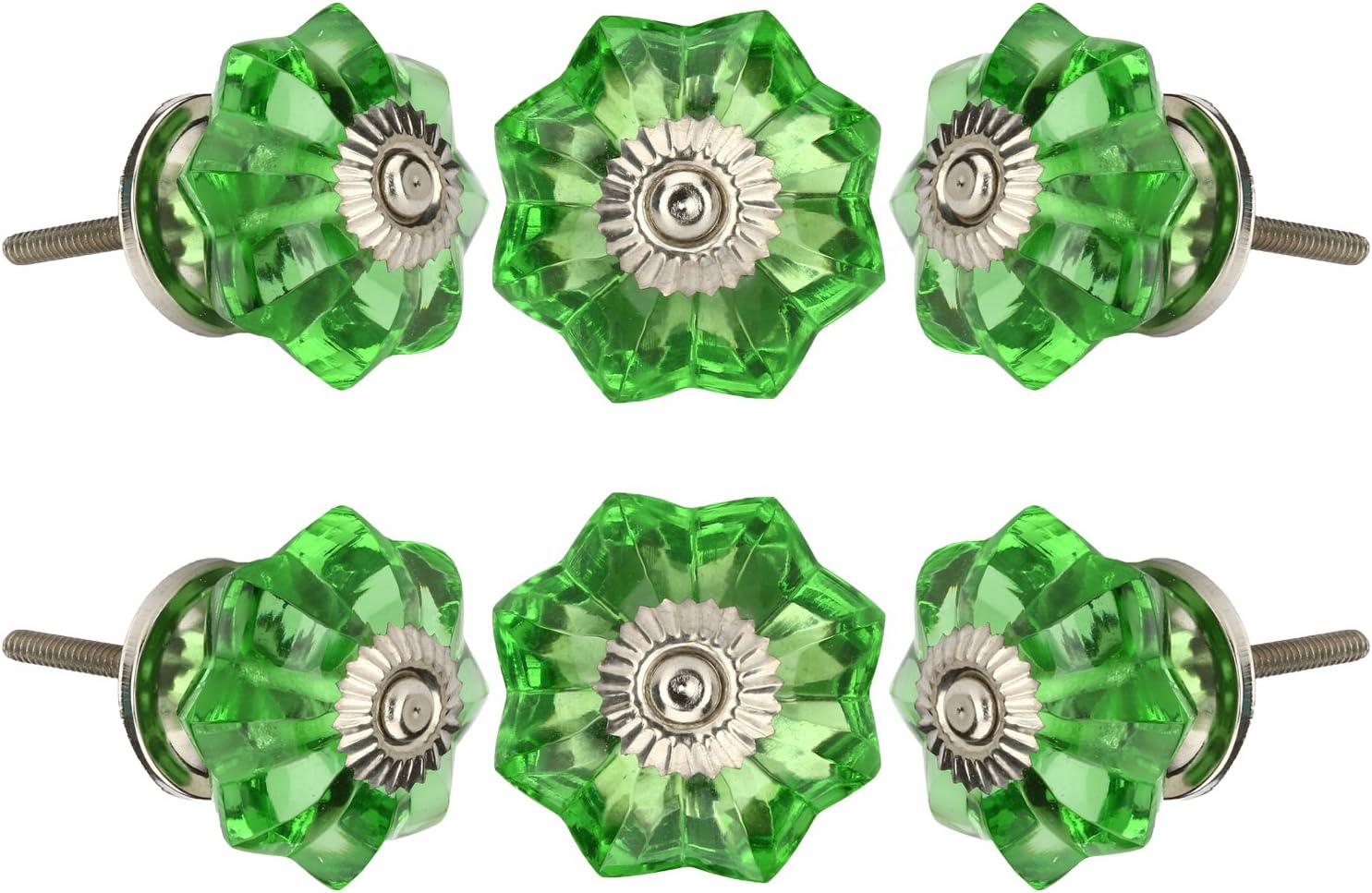 Perilla Home Set of 6 Crystal Knobs Decorative Glass Knobs for Home Kitchen Cabinet Vintage Hardware Cupboard Door Dresser Wardrobe Drawer Pulls (Green)