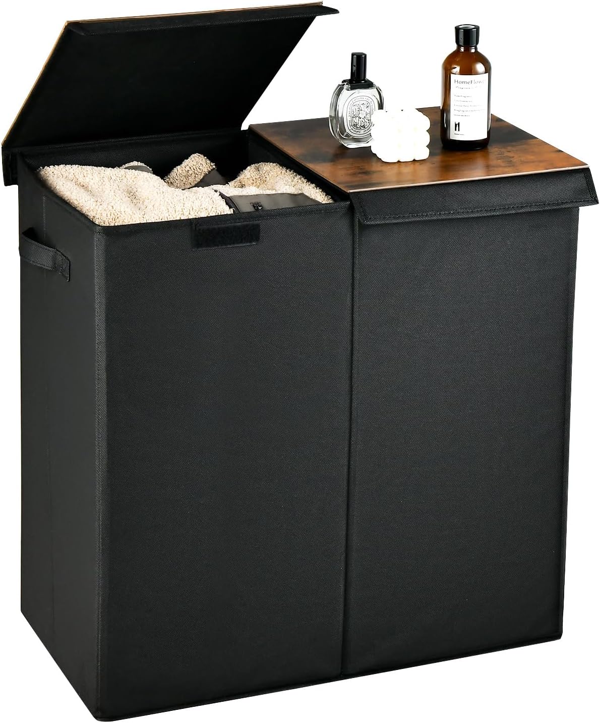 Tabouret De Salle De Bain Avec Rangement – Siège Coussiné + Panier à Linge | Bois Massif Noyer, Design 2 En 1