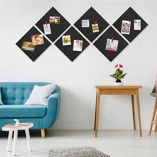Miniatura 2 de AKTOP Tablón de anuncios de corcho negro de 12 x 12 pulgadas, azulejos de corcho de fieltro de 12 pulgada de grosor, paquete de 12 tablones