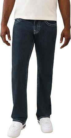 True Religion Mens Billy SN Flap Jeans- Straight Leg Denim with Back Flap Pockets