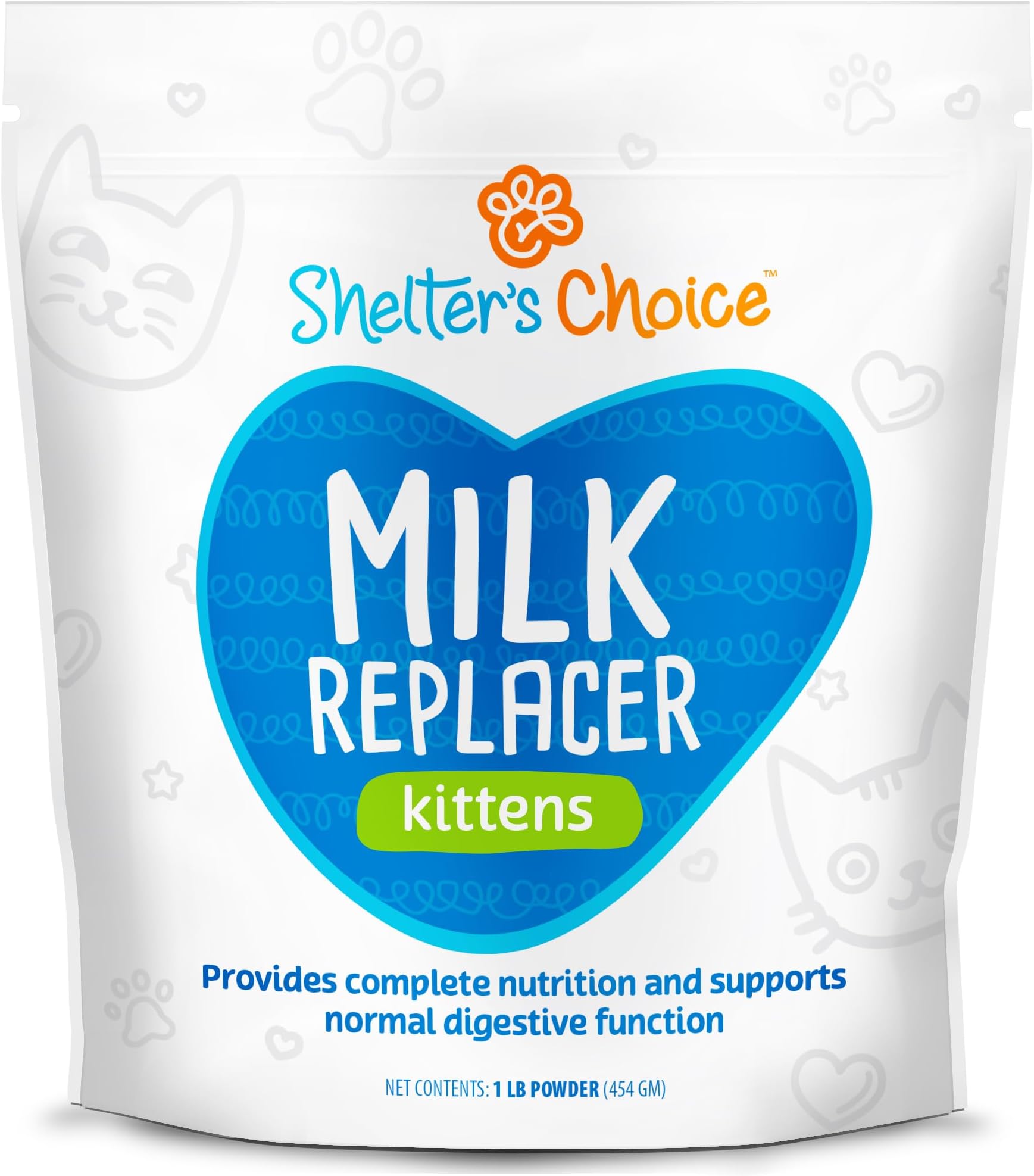 Shelter’s Choice Kitten Milk Replacer Powder, Complete and Balanced Milk Formula for Kittens and Adult Cats, Supports Healthy Growth and Digestion, 1 lb
