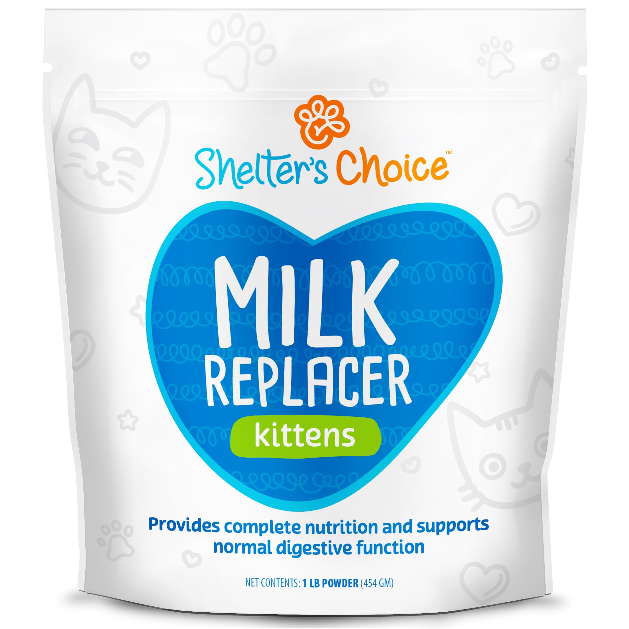 Shelter’s Choice Kitten Milk Replacer Powder, Complete and Balanced Milk Formula for Kittens and Adult Cats, Supports Healthy Growth and Digestion, 1 lb