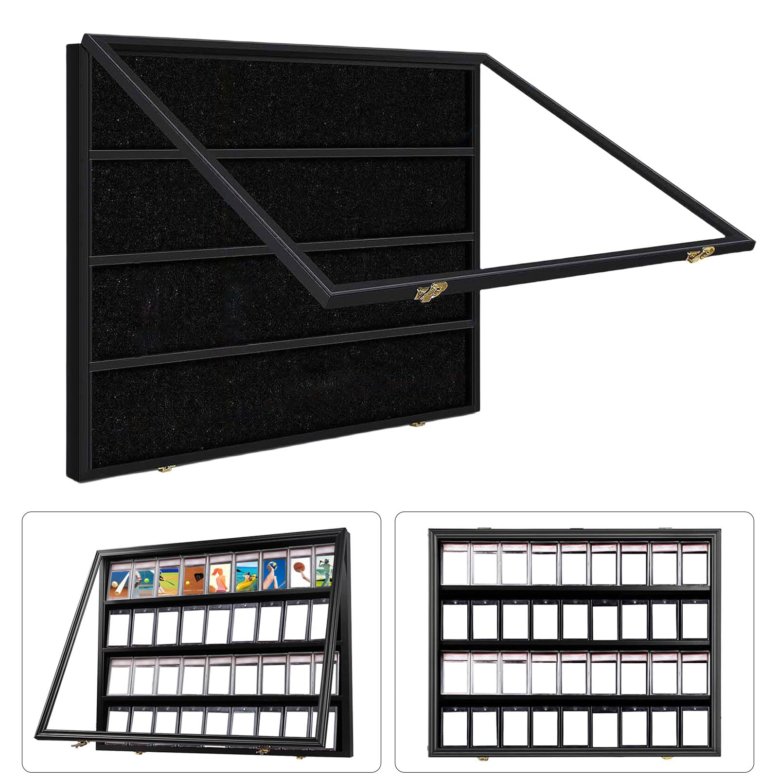 Vitrine murale pour cartes de sport 36 emplacements gradués en acrylique verrouillable avec cadre de fermeture pour cartes de sport