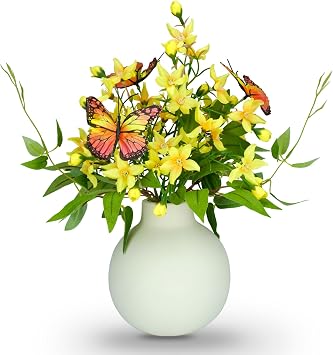 HOSY Freesia Bouquet in Ivory Ceramic Vase, Artificial Flower Arrangements