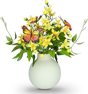 HOSY Artificial Freesia Bouquet in Ivory Ceramic Vase, Silk Flower and B...