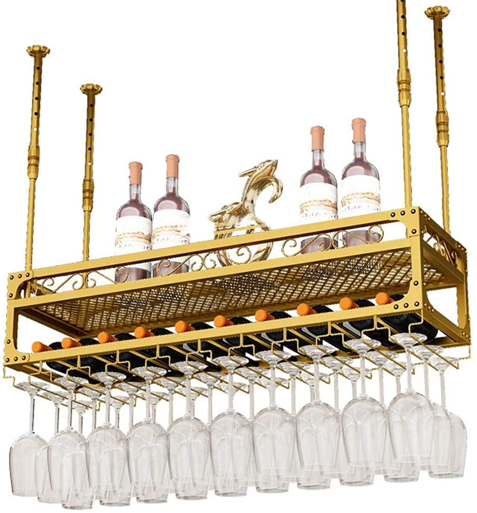 Casier à vin et porte-verre de plafond en fer forgé durable pour design haut de gamme