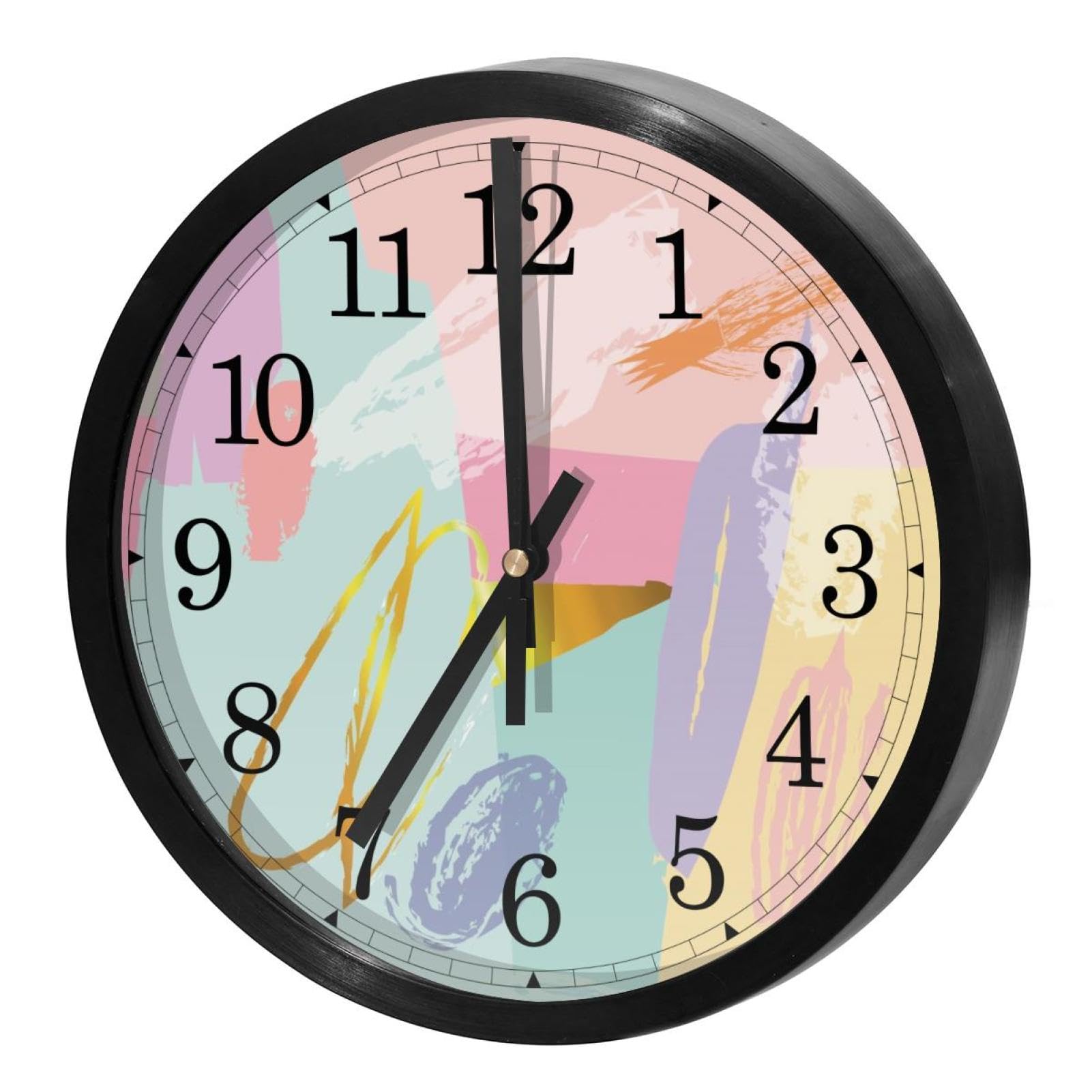 Horloge murale à quartz silencieuse ronde à pile avec cadran coloré et liseré doré