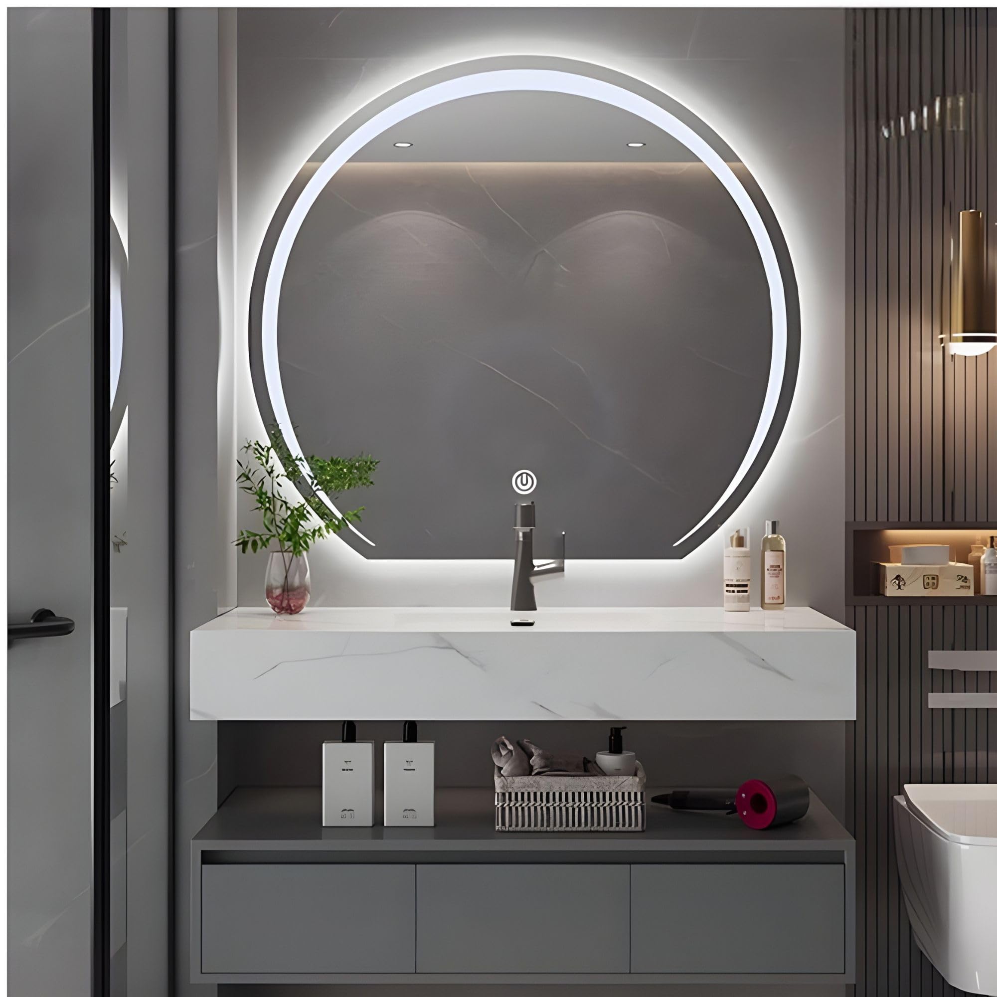 Round Dimmable Backlit LED Mirror with Touch Sensor & Anti-Fog | Bathroom Wall Mirror for Vanity & Bedroom (24x24 Inch)-image-12