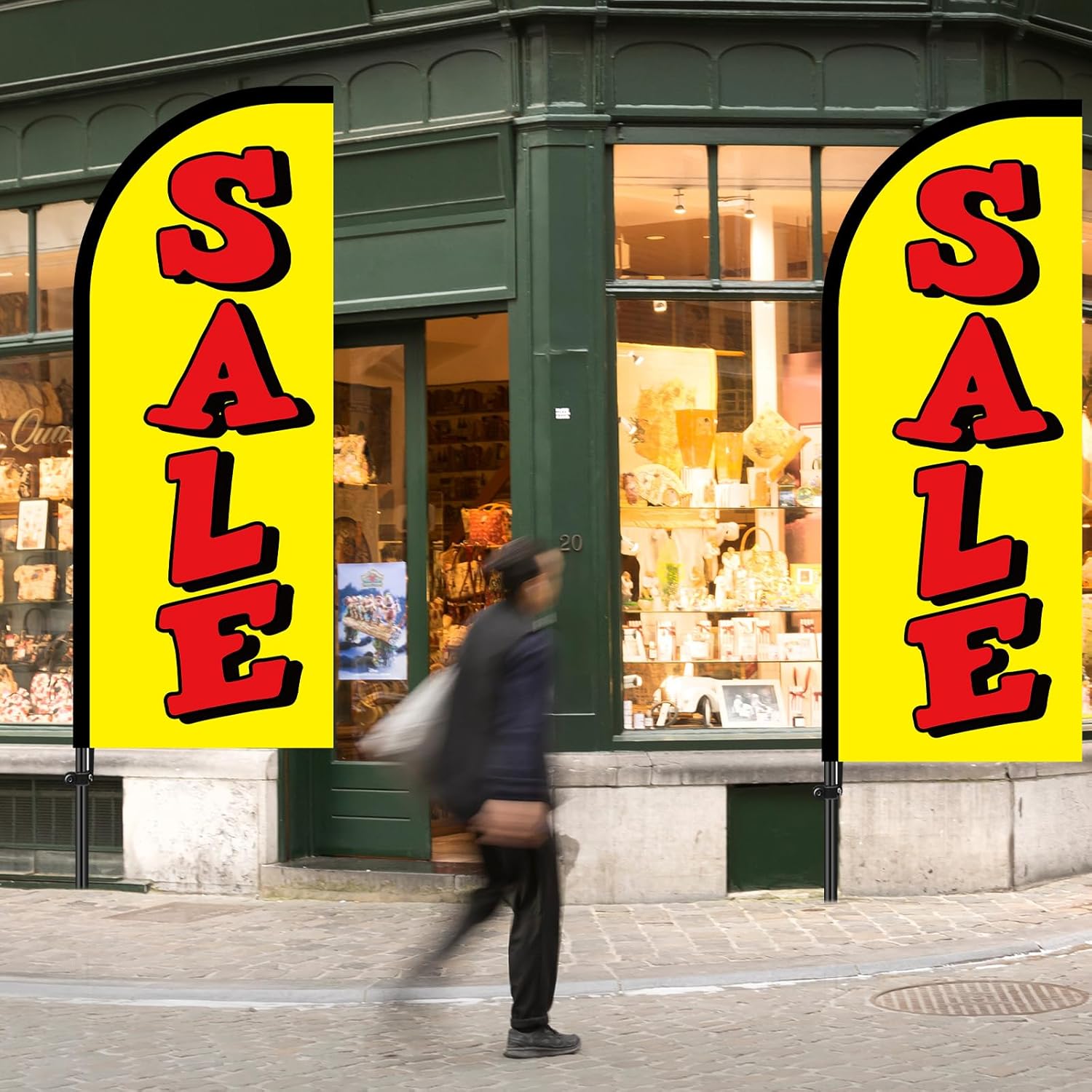 2 Sets Sale Themed Swooper Flag with Storage Bag Flagpole Kit and Ground Stake, 7 ft Sale Banner Feather Flag for Retail Store Business Advertising (Yellow, White) - Image 5