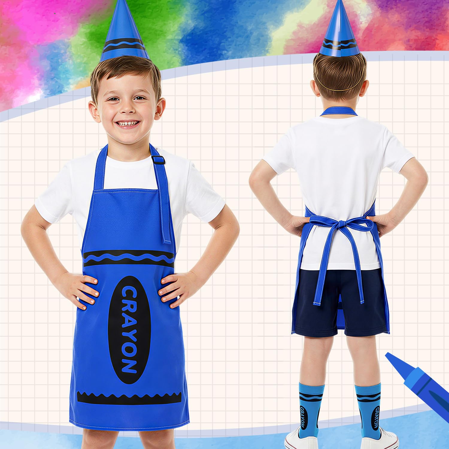 iZoeL Blue Crayon Costume Set Boys Girls World Book Day Costumes Kids 2026, Apron, Hat - Image 4