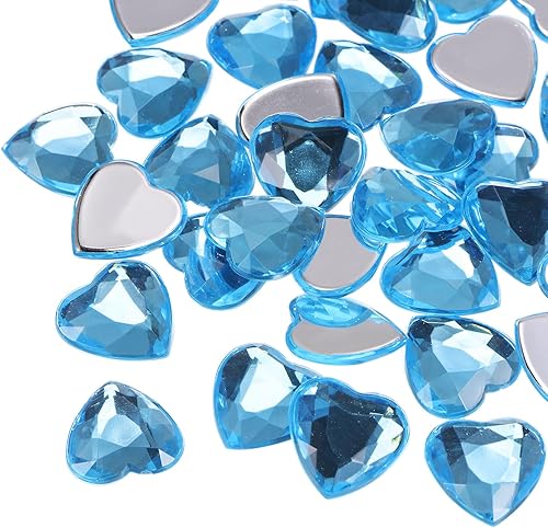 Miniatura 42 de MECCANIXITY 60 piezas de diamantes de imitación acrílicos de corazón de 0.59 pulgadas (0.591 in) con parte trasera plana, gemas de plástico
