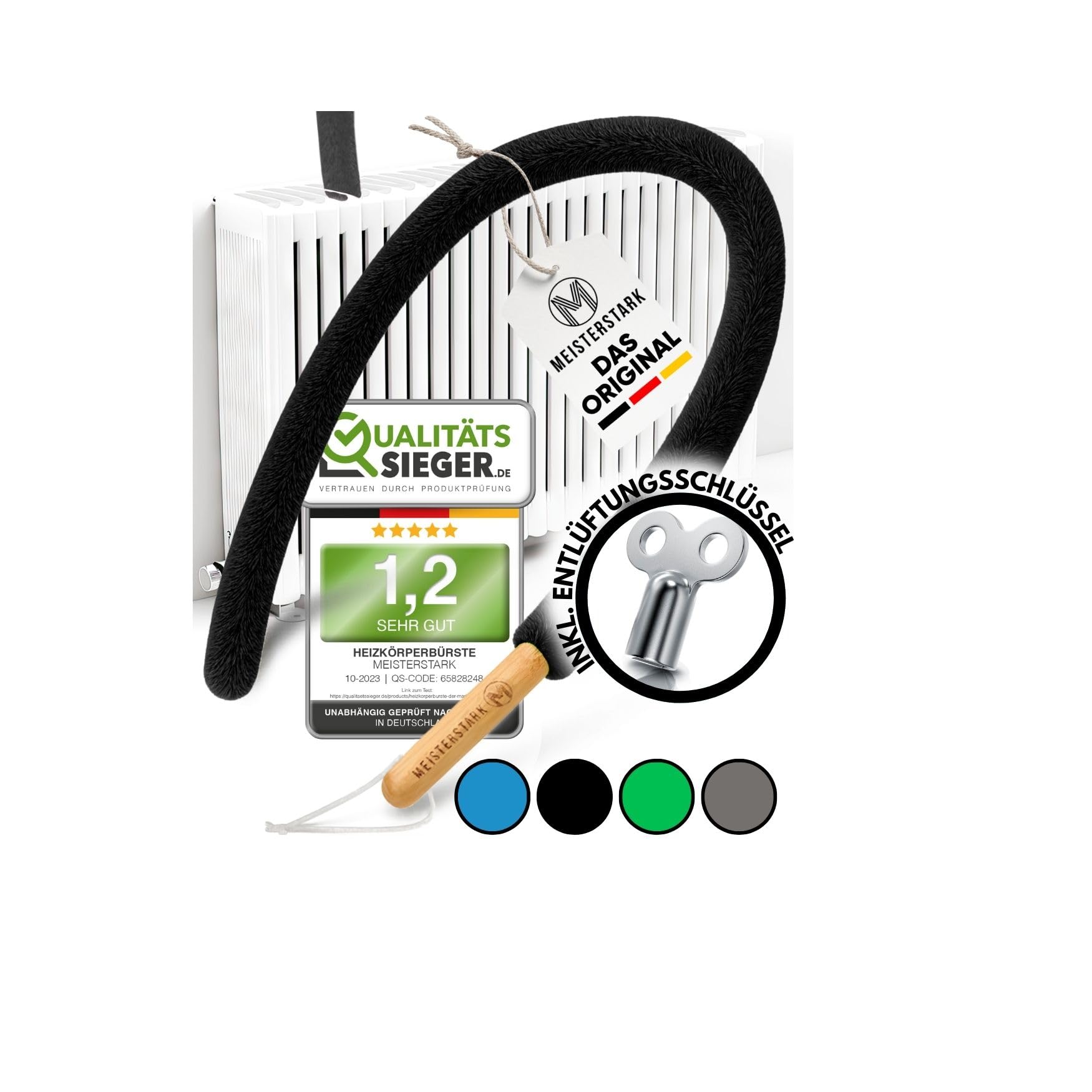 DIE ORIGINAL Heizkörperbürste lang 115cm [NOTE 1,2]I Heizungsbürste für Heizkörperreinigung I Flexible Heizungsreinigungsbürste I Heizungsreiniger I Heizung Reinigungsbürste inkl. Entlüftungsschlüssel