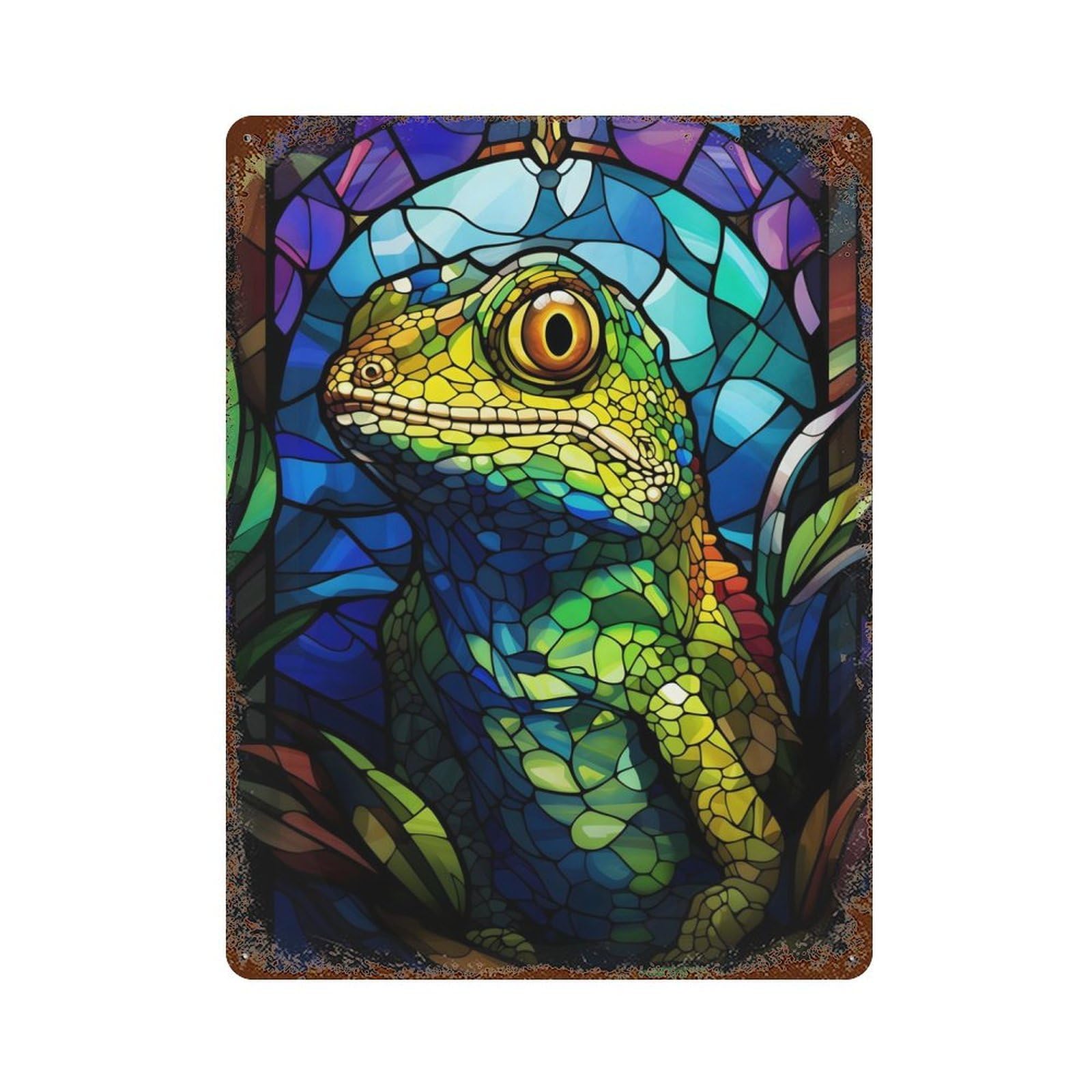 Vintage Metal Tin Sign Gecko Stained Glass 15.7"x11.8", Industrial Home Decor for Farmhouse, Kitchen And Entryway Decor