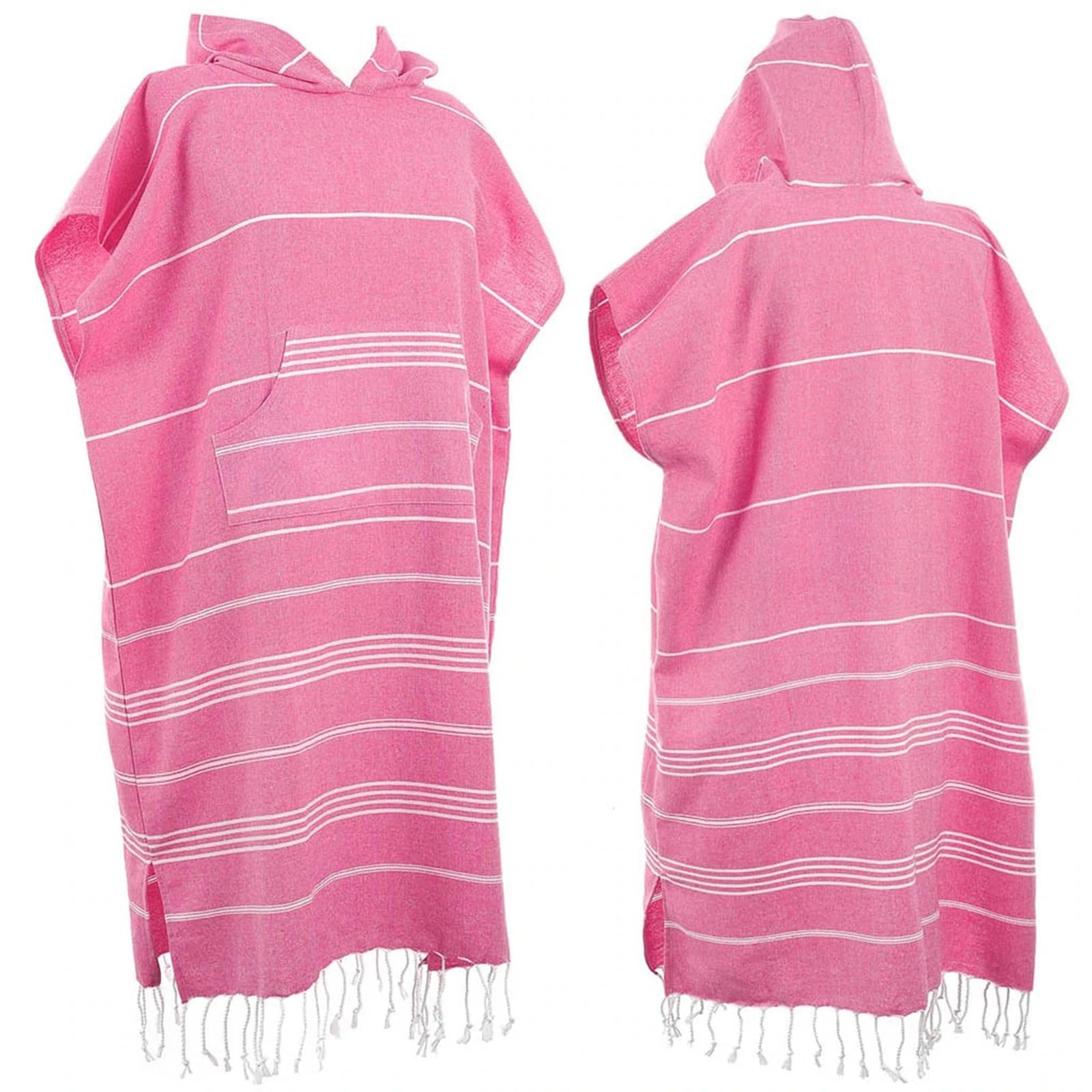 laoyuandamai 1pcs Large Turkish Cotton Poncho Towel Surf Poncho Changing Robe with Hood and Front Pocket Absorbent Wearable Towel Hooded Beach Towel for Adult Man Women Beach Pool and Swim