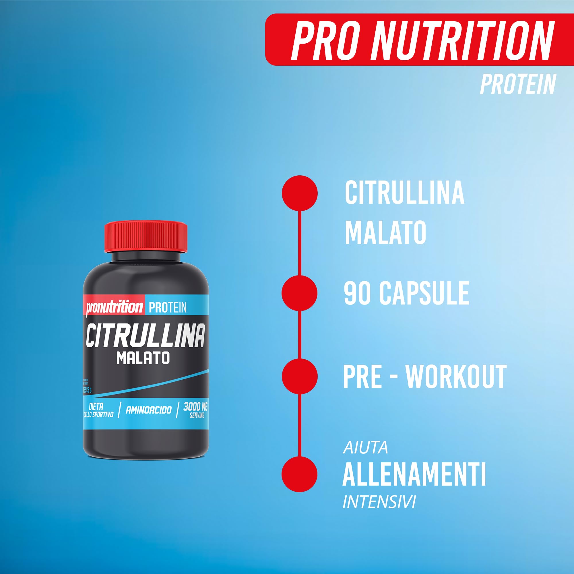 PRO NUTRITION Citrullina Malato 90 cpr 1000 mg, Integratore Alimentare Supporto nell’Allenamento, Eliminazione delle Scorie, Attività Fisica Intensa - Calcio Fosfato, Magnesio Stearato