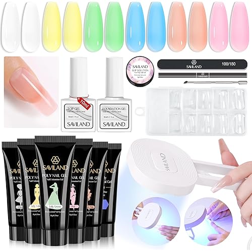Saviland 6 Colors Poly Gel Nail Kit – Pink Series Nail Extension Gel with Base & Top Gel 36W U V LED Nail Lamp Nail Tools All-in-1 French Manicure Starter Nail Kit for Home DIY