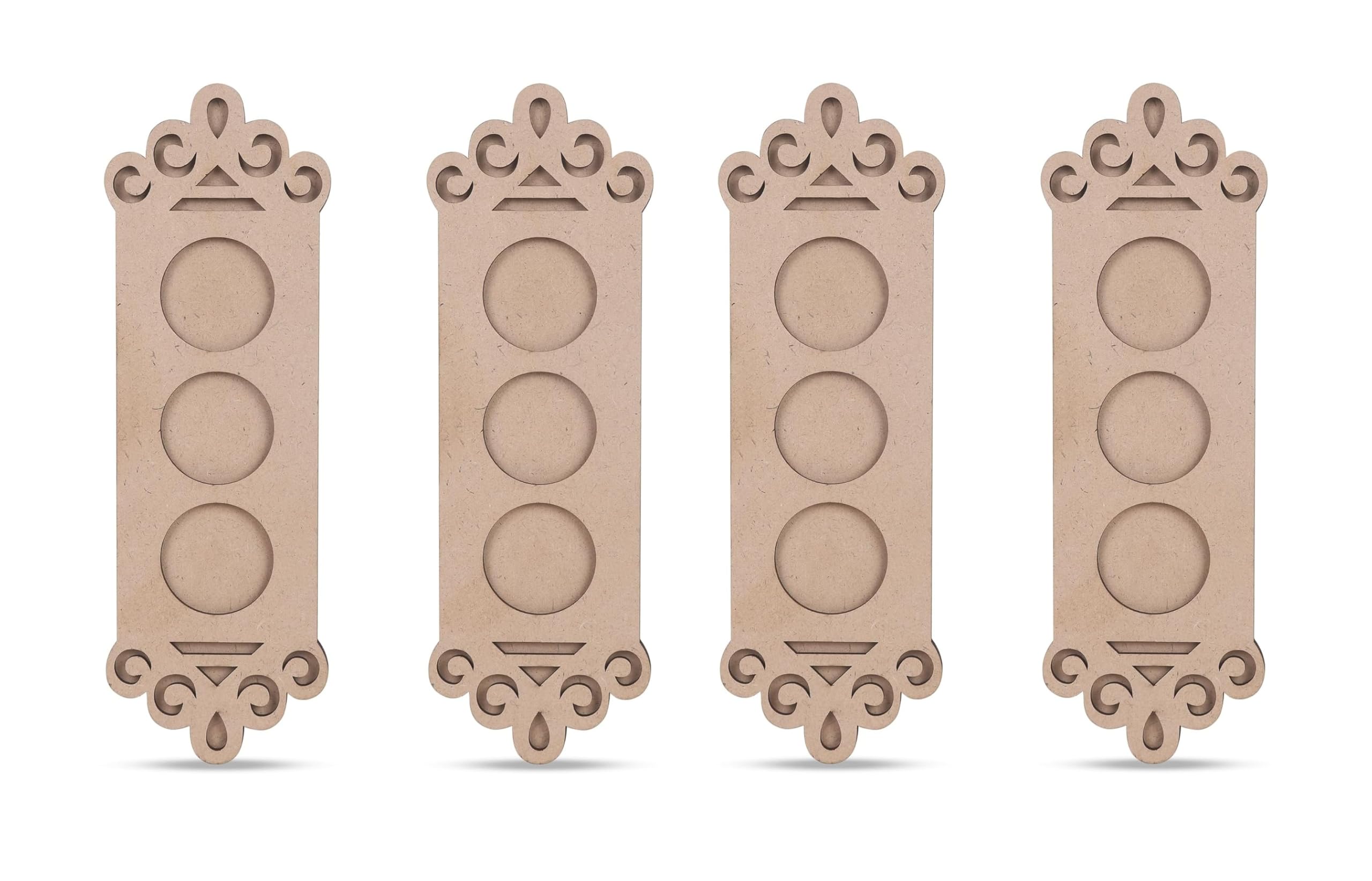 Decorative MDF Wood Triple Tea Light Holder with Ornate Crown Design – Natural Brown, Pack of 4 – Tealight Candle Stand for Home Décor, Festivals, Parties & Gifting-image-4