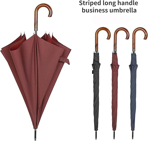 Miniatura 6 de TIME LOVER Paraguas de gran tamaño a prueba de viento, mango de gancho de madera, palo en J, paraguas de apertura automática de secado rápido para