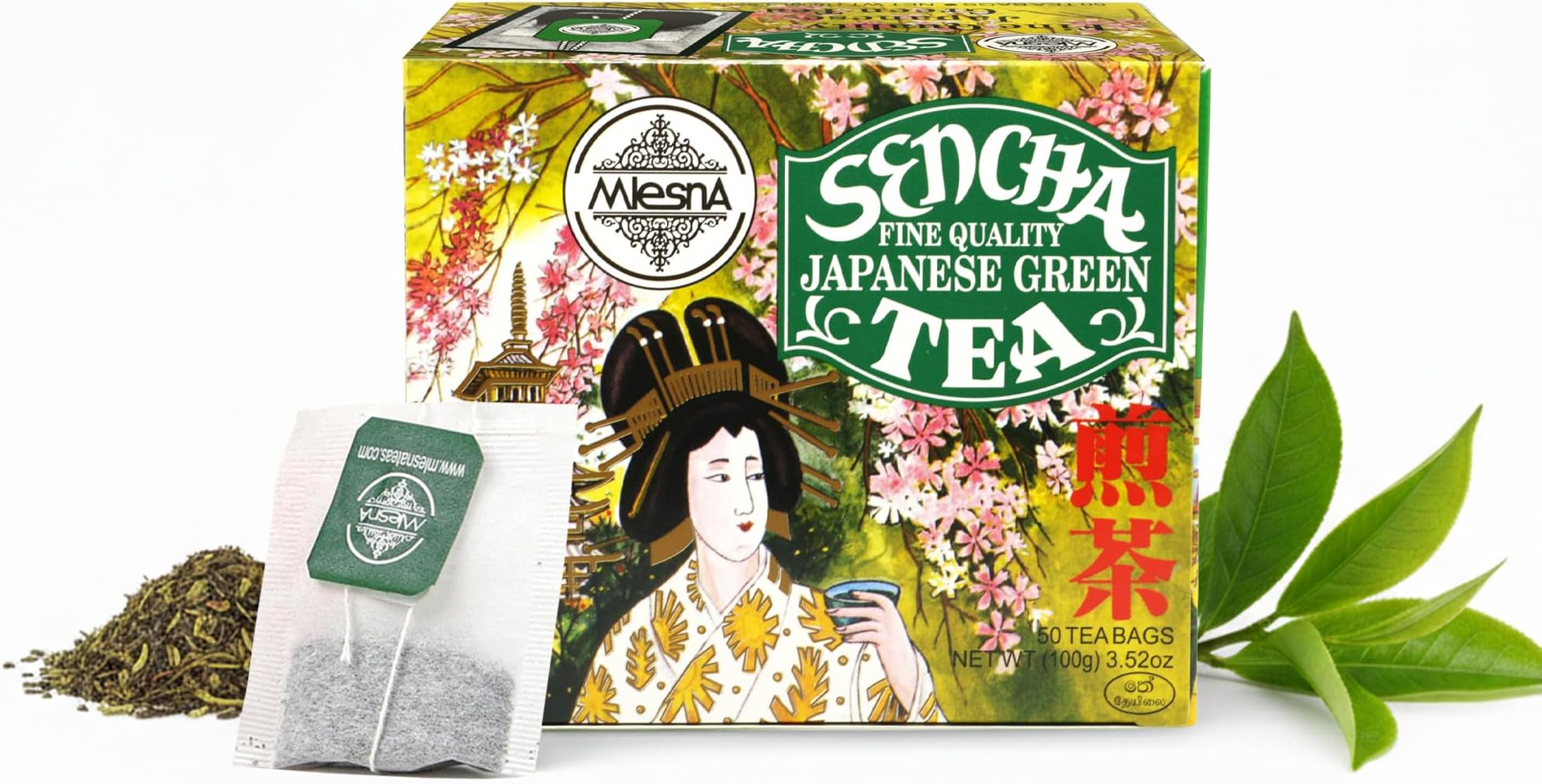 Mlesna Sencha Japanese Green Tea 100g | 50 Foil-Wrapped Tea Bags | Pure Ceylon Green Tea | Rich in Antioxidants | Imported from Sri Lanka