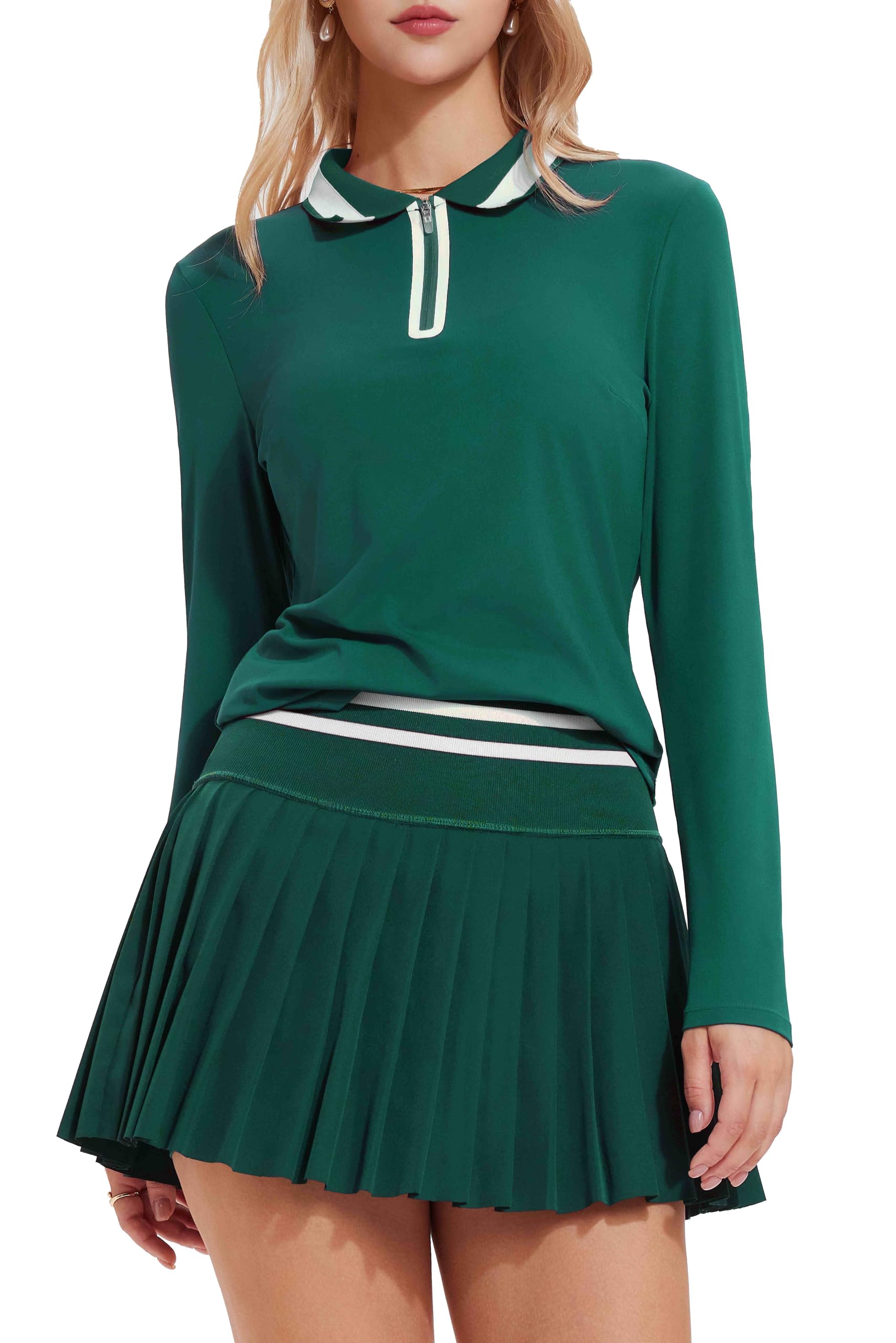 airfree Tennis Skirt Sets for Women Zipper Color Block High Waisted Golf Polo Two Piece Skirt Set Women 2 Piece Outfits-picture-10