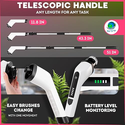 Miniatura 4 de Depurador eléctrico portátil para limpiar baño, cocina, automóvil, blanco 7 en 1 con mango largo, potente limpiador de ducha eléctrico de 2500 mAh