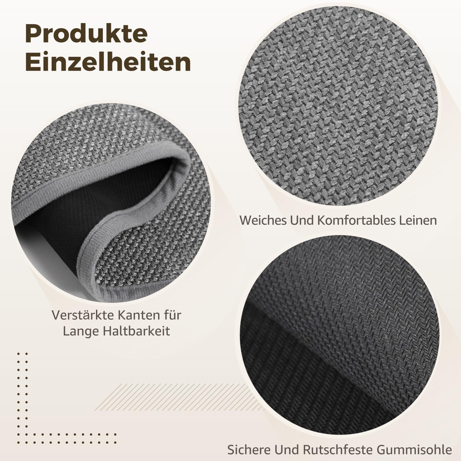 Varku küchenteppich waschbar rutschfest 43,5 x 180 cm, Leinen Küchenmatte, Läufer Flur, gewebter Stil, weich, langlebig, leicht zu reinigende Bodenmatte für Küche, Waschküche, Dunkelgrau