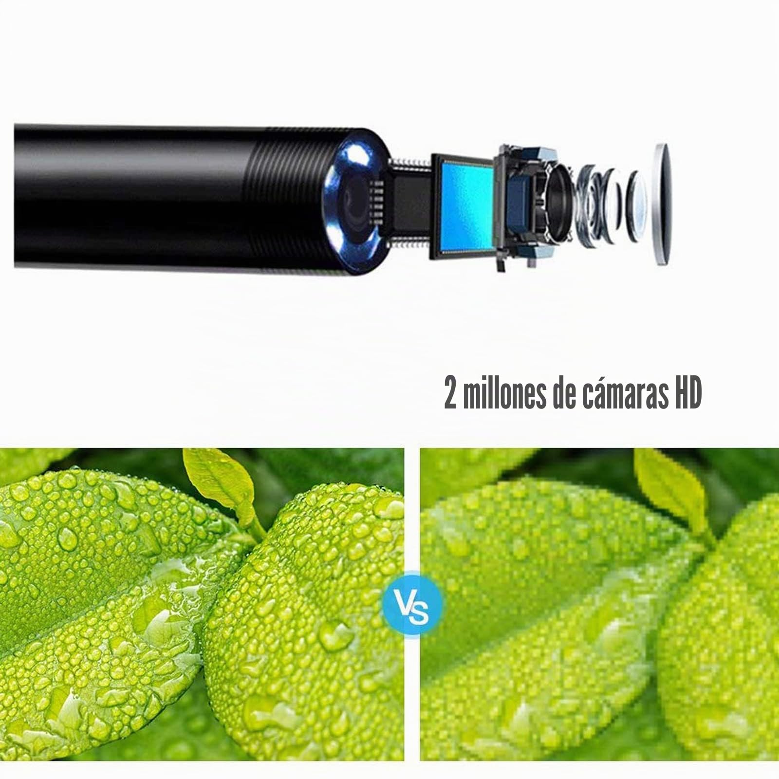Lychee WiFi Endoscopio Wireless Cámara de Inspección, Impermeable IP68,8 LED de Brillo Ajustable,2.0 Megapíxeles Full HD 1200P Cámara para Android y iOS / (10M)