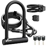 Sportneer Bike U Lock - 18mm Shackle Heavy Duty Bike Lock with 6ft Security Cable - Bicycle U-Locks with Sturdy Mounting Bracket for Road, Mountain, Electric and Folding Bike, Size 9.85''x6.3''