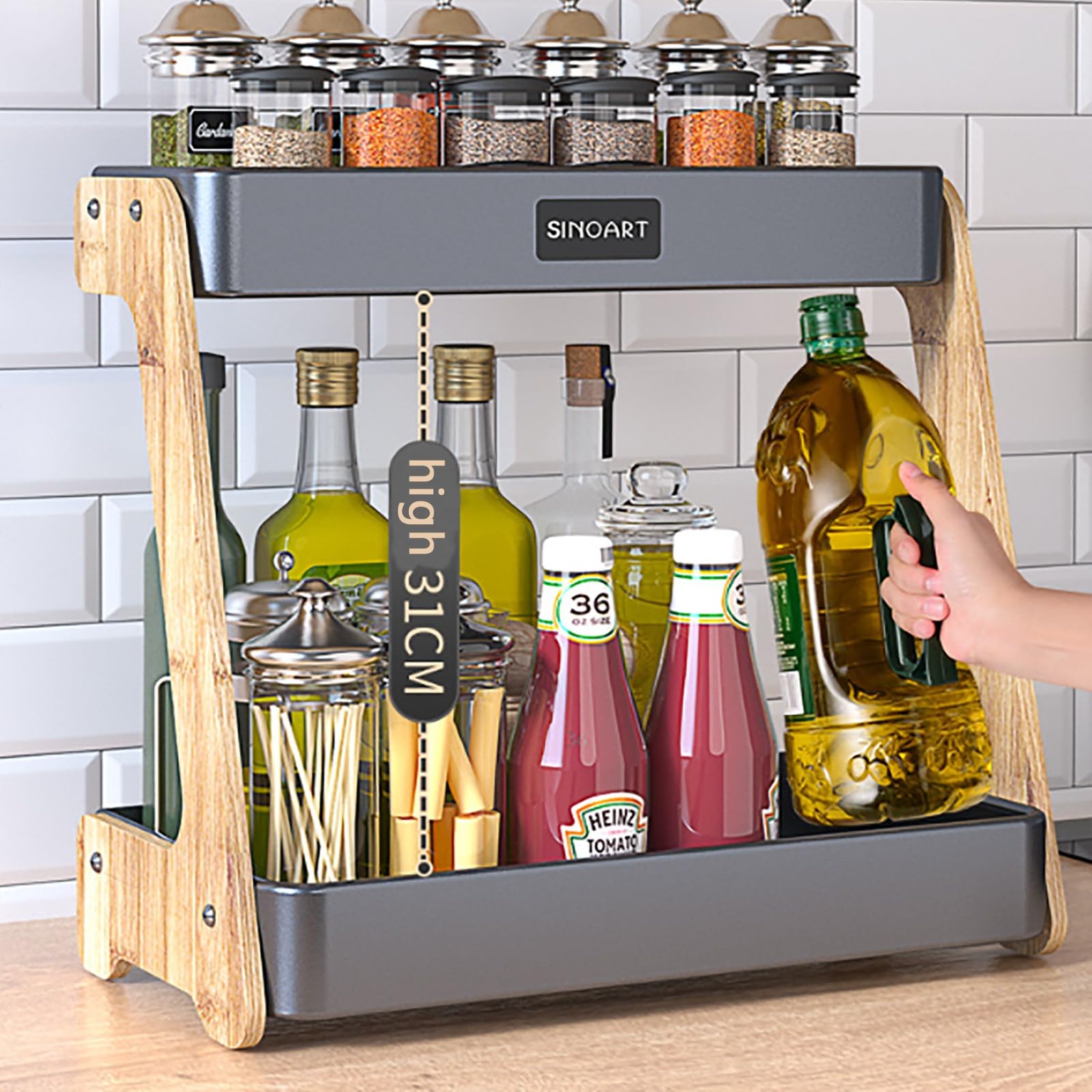 Organizer per Porta spezie a 2 Livelli, ripiano Porta spezie in Metallo, Organizer per Porta spezie da Cucina, Contenitore per spezie da Armadio per Cucina, Soggiorno, Bagno