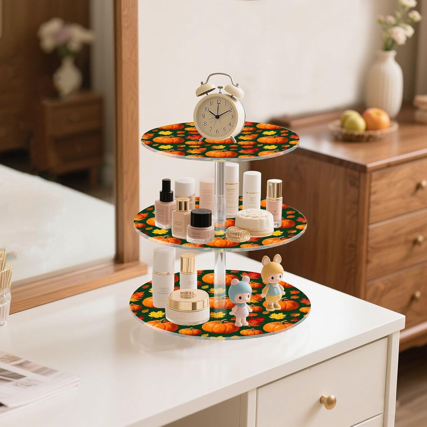 Autumn Fall Pumpkin Maple Leaves Thanksgiving 3 Tier Acrylic Cupcake Stand, Cupcake Stand for 34 Cupcakes for Weddings,Christmas,Holidays,Parties,Birthday,Printed Cupcake Tower 23302056