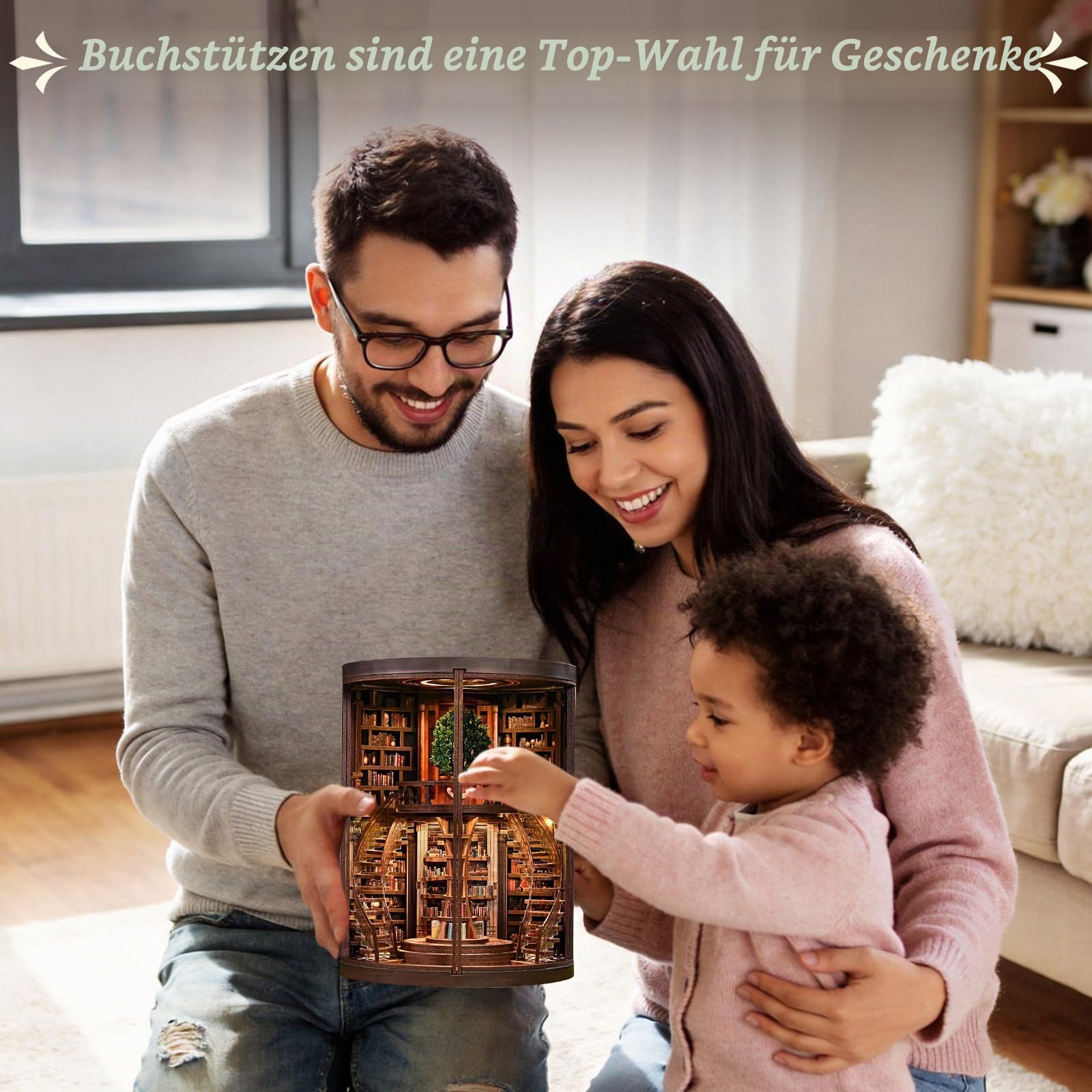 Book Nook Kit Profi DIY Holz Bücherregal Einsatz mit LED Licht – 3D Miniatur Bibliothek mit Doppel-Spiral-Treppe, Anspruchsvolles Holzpuzzle für Erwachsene, Sammler Booknook (Jahresringe der Weisheit)