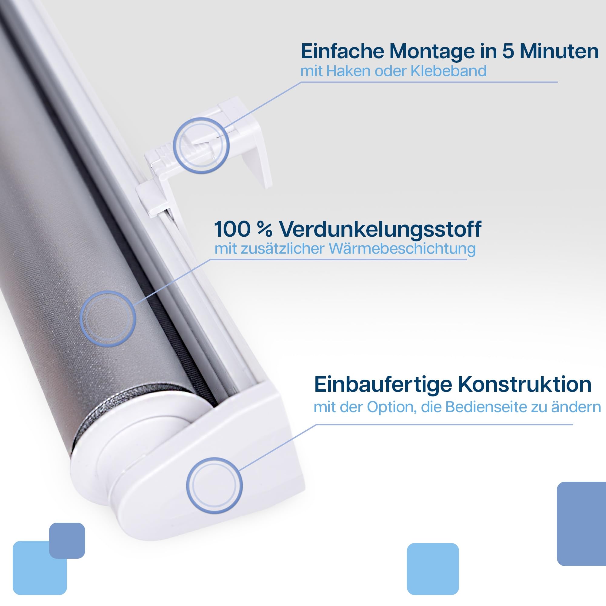 Rollos Für Fenster Ohne Bohren Dunkelgrau - Verdunkelungsrollo B130 x H150 cm - Klemmrollo Verdunkelung - Fensterrollo Für Balkontüren - Verdunklungsrollo Leicht Zu Installieren