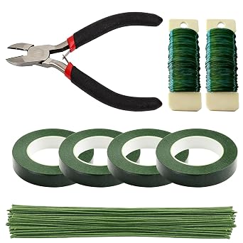 Floral Arrangement Kit with Green Floral Tape, Wire & Cutter 22/26 Gauge Flower Wires Florist Supplies for Wreath Making & Flower Arranging
