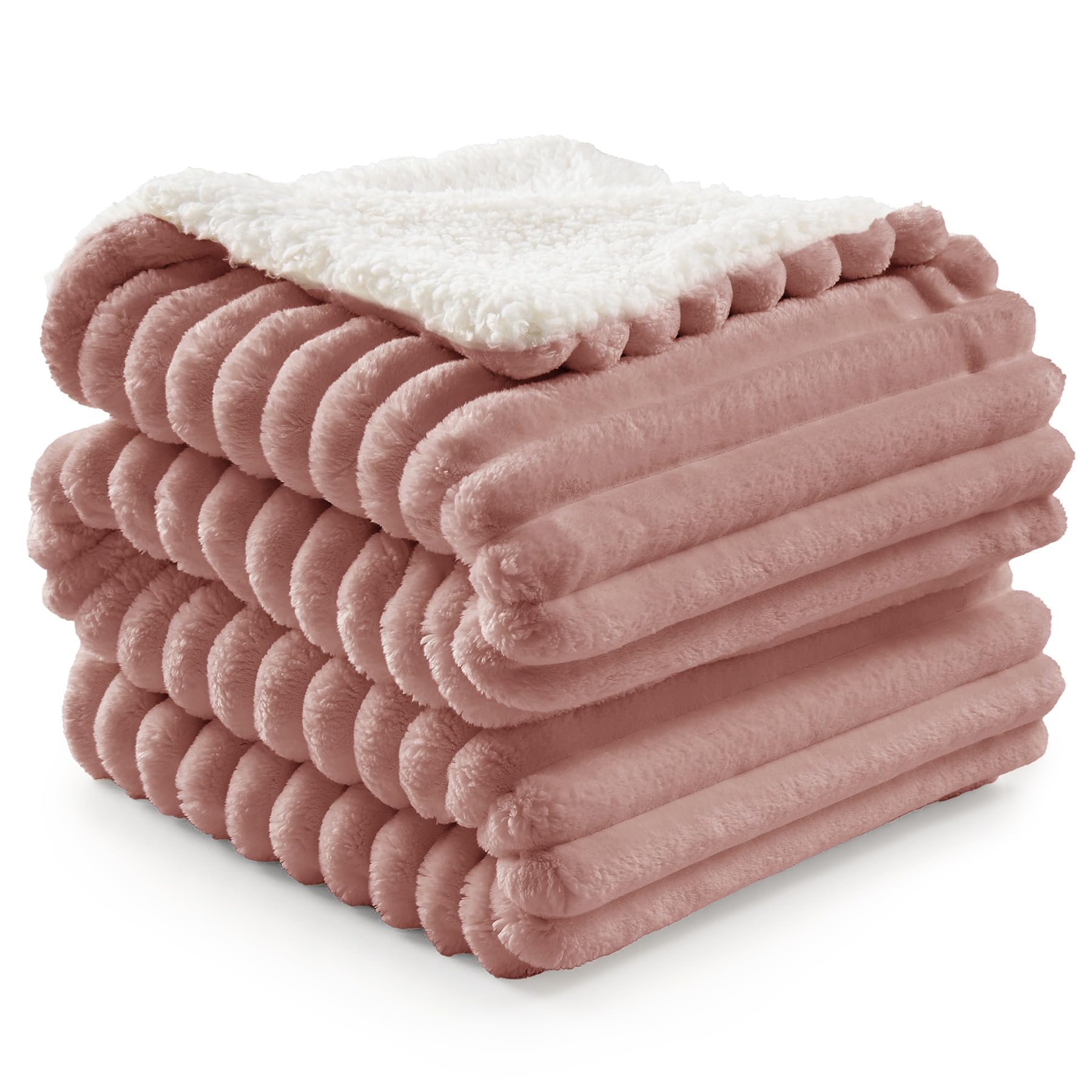 BEDELITE warme Decke Sherpa Kuscheldecke Flauschig Altrosa XXL 220x240 | dicke Deko Fleecedecke, Cord Überwurf für Wohnzimmer und Schlafzimmer, weiche Wohndecke, Tagesdecke, das ideale Geschenk
