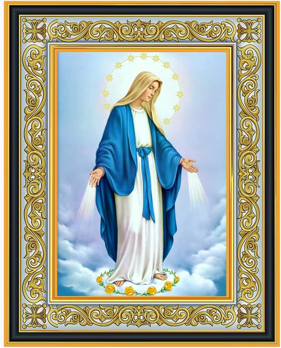 Needzo Our Lady of Grace Icon, Catholic Icon of Virgin Mary 8 1/16 Inch, Gold Foil, Wall Hanging and Comes With Stand, Religious Gift For Woman, Man