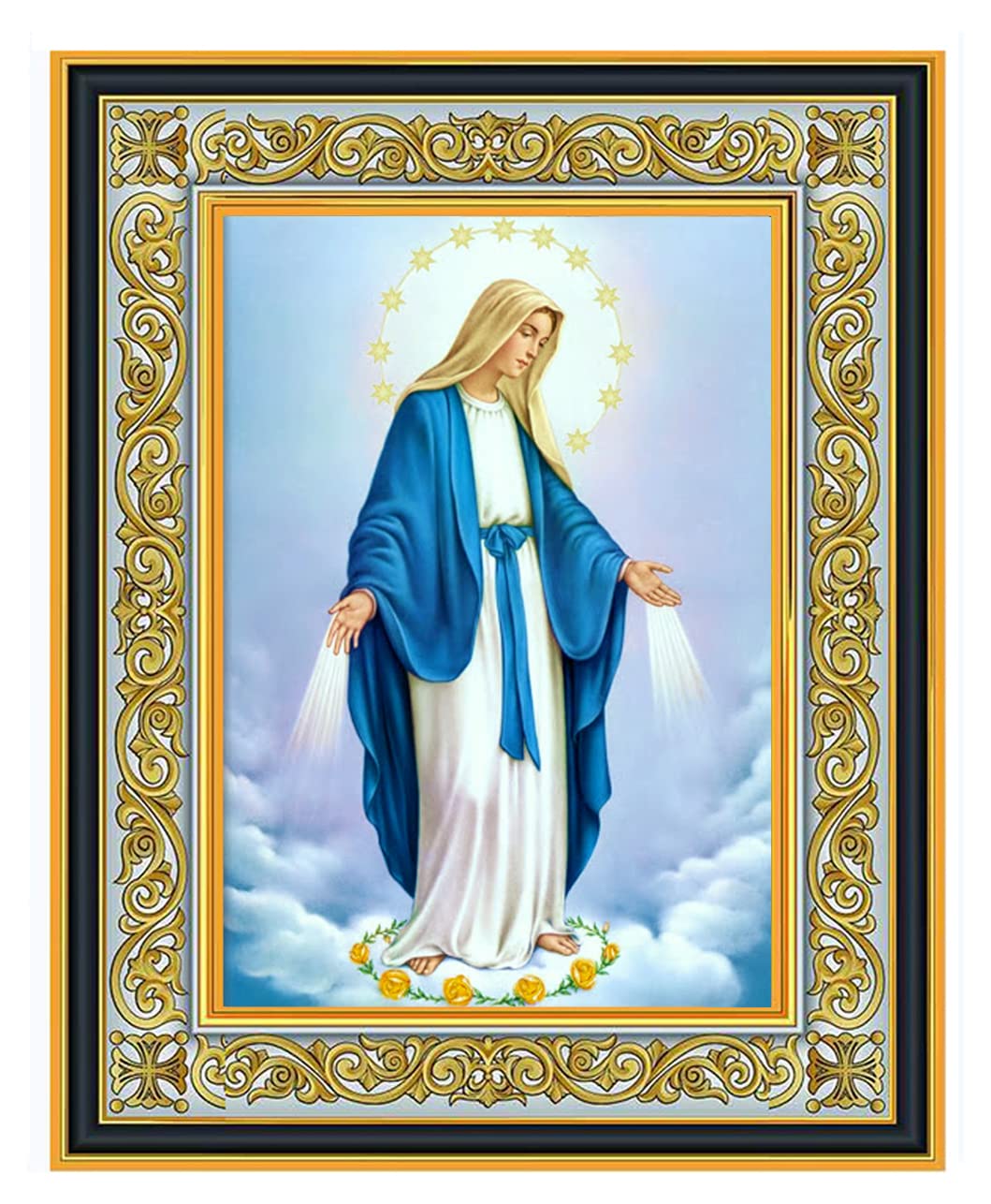 Needzo Our Lady of Grace Icon, Catholic Icon of Virgin Mary 8 1/16 Inch, Gold Foil, Wall Hanging and Comes With Stand, Religious Gift For Woman, Man