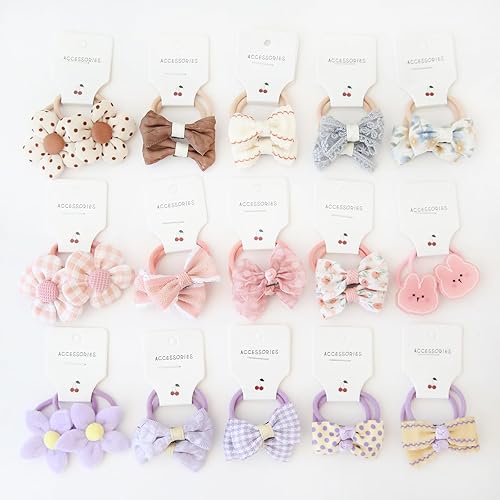 Miniatura 9 de 30 unidades (15 pares) de lazos para el pelo de bebé niña con lazos de 1.2 pulgadas pequeñas para niñas pequeñas, coletas, bandas elásticas,
