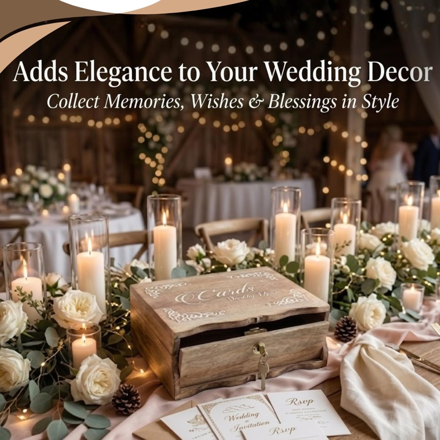 Wooden wedding Card Box with Lock - Elegant Graduation Decorations & Greeting Card Organizer, Secure Keepsake Storage for Cards, Invitations & More, Stylish & Functional Design