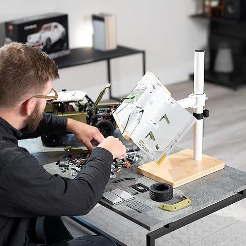 Miniatura 4 de VIVO Soporte de bambú inclinable independiente de 11 pulgadas para lectura manos libres, soporte giratorio ajustable en altura con clips de página,