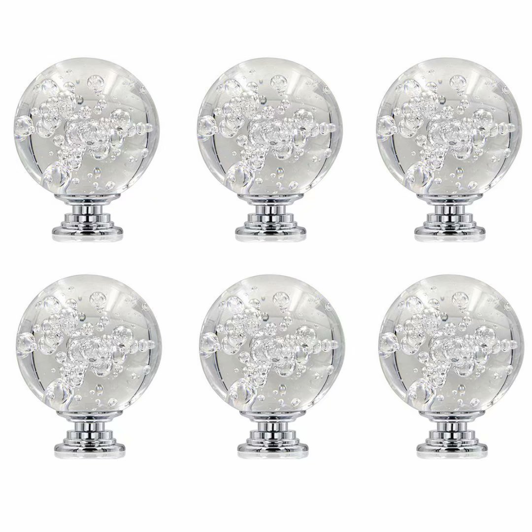 Fbshop(Tm) 6Pcs 40Mm Clear Bubbles Ball Crystal Glass Cabinet Knob Cupboard Drawer Pull Handle/Great For Cupboard, Kitchen And Bathroom Cabinets, Shutters,Wardrobe