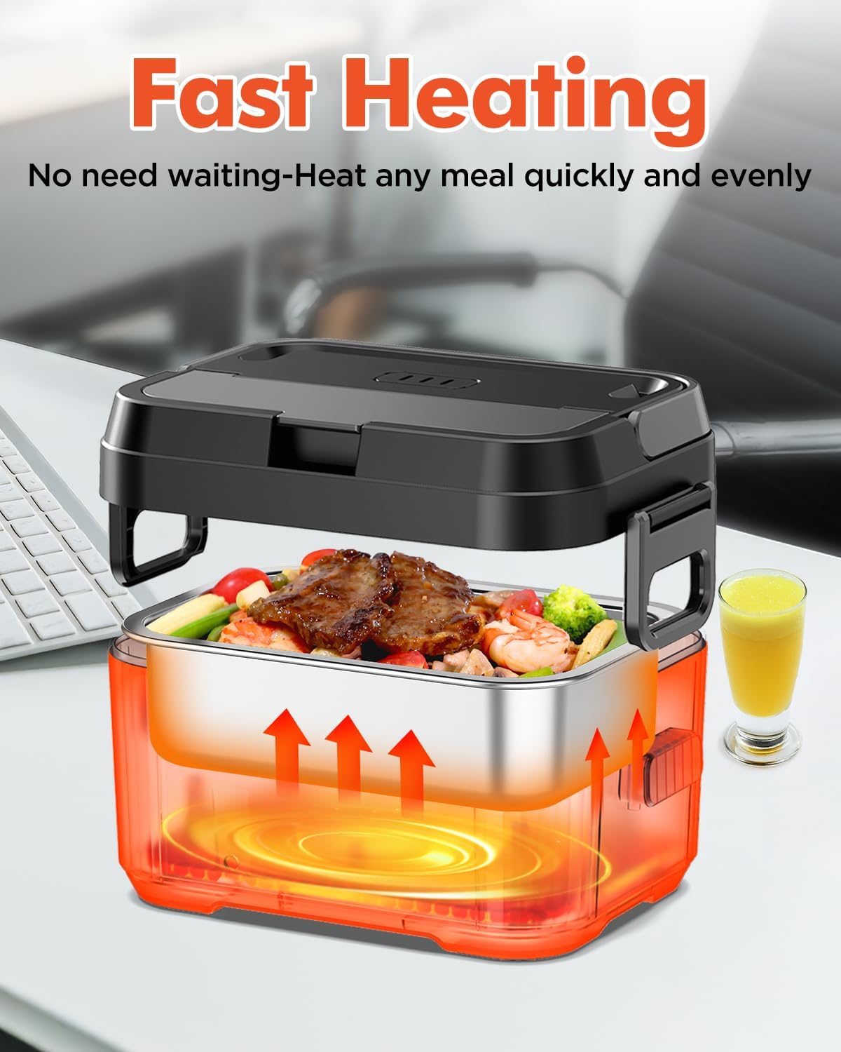 Cordless Electric Lunch Box for Adults, Men & Women – Rechargeable Self-Heating Food Warmer with 1.2L SS Container, Battery-Powered Heated Lunch Box, Perfect for Work and Travel Use (Grey) - Image 5