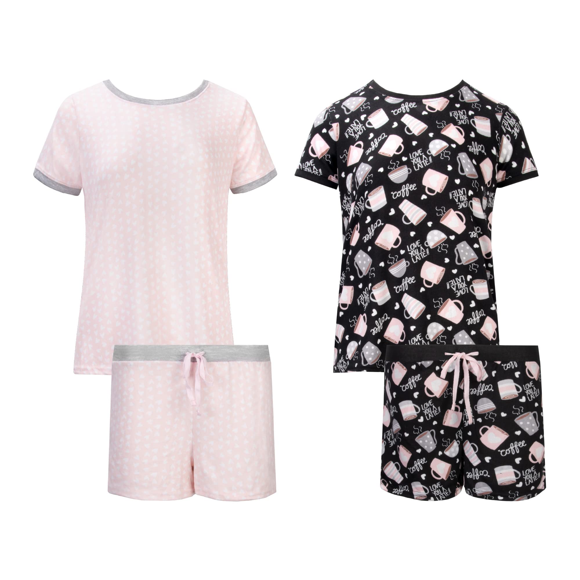 Rene Rofe4 Piece: Short Sleeve Top with Shorts Sleep Set - Soft and Cozy Loungewear Pajamas