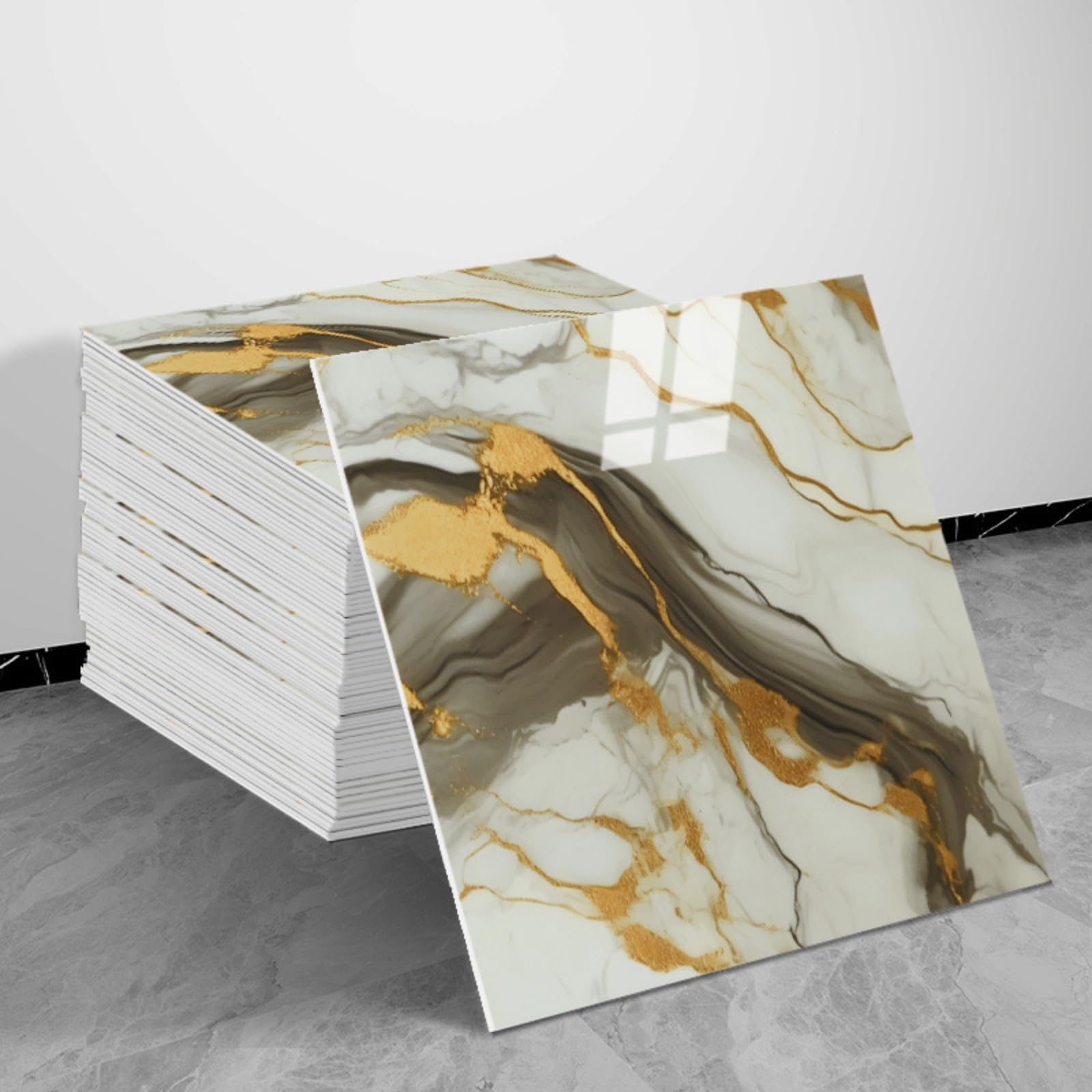 Wall Tile Stickers, Marble Effect Vinyl Floor Tiles, 20pcs-30x30cm Self-Adhesive Peel & Stick Wall/Floor Stickers, Waterproof Removable Decor (20pcs-30x30cm,MT214)