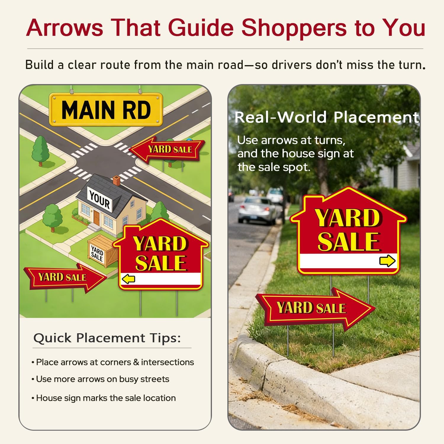 Yard Sale Signs with Metal Stakes, Garage & Estate Sale Signs Kit, Double-Sided House & Arrow Directional Signs, Corrugated Plastic Outdoor Sale Supplies with Price Stickers & Clip-On Price Tags