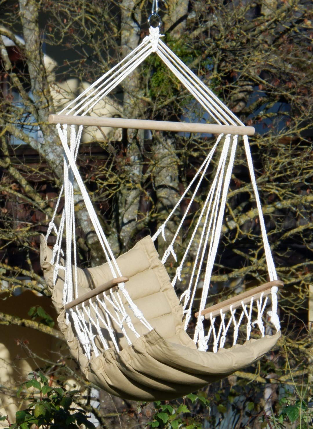 Fauteuil suspendu design Maly - Marron - Panier suspendu d'intérieur - Fauteuil flottant en tissu avec accoudoirs et coussin d'assise extrêmement confortable - 6 cm d'épaisseur (sans siège suspendu)
