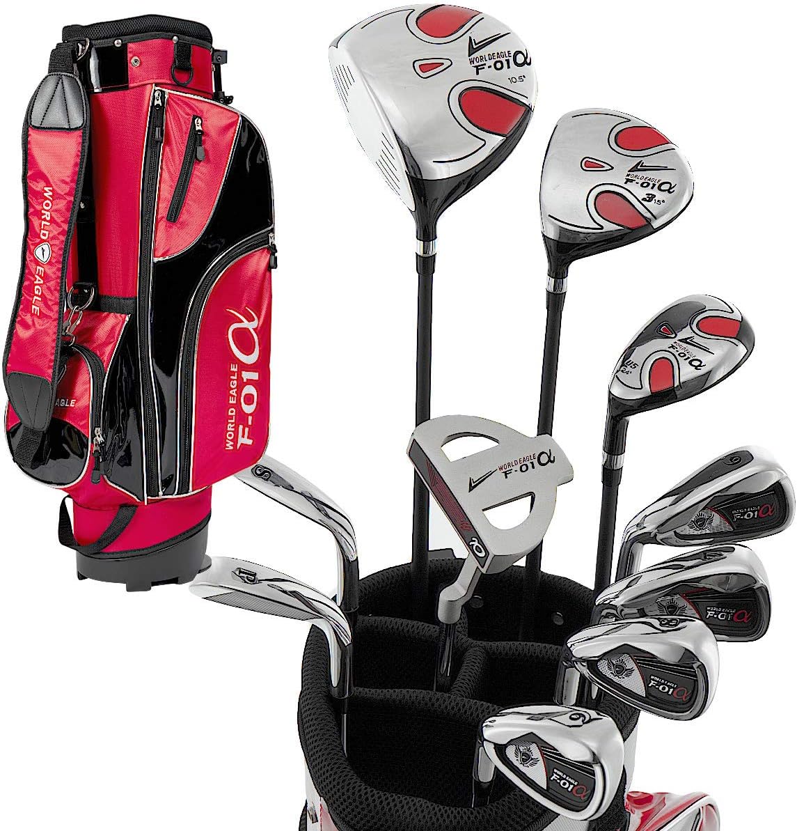 World Eagle F-01 Alfa Men's Complete Golf Set with Red Bag Left Flex-r 14-Piece