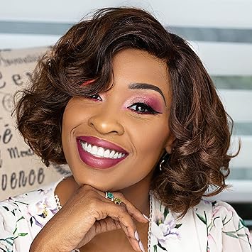 Quantum Love Short Curly Bob Wigs Loose Wave Side Part Wig for Black Women Short Body Wave Bob Synthetic Wig Ombre Brown 10 inches