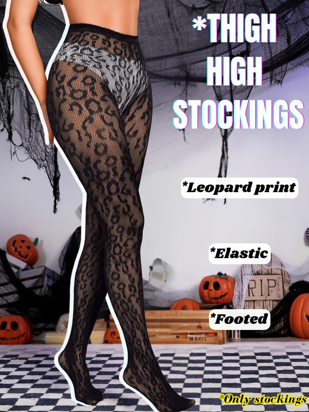 Women Sexy Leopard Print Lace Tights, Cheetah Patterned Pantyhose Leggings, Sheer Fishnet Stockings Club Rave Outfits - Image 2