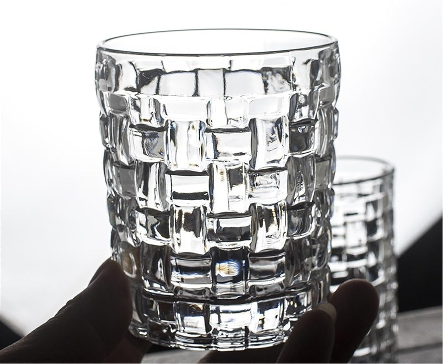 Woven Texture Whiskey Glass, Clear Lead-free Glasses Tumblers for Water, Juice, Milk, Beer, Cocktails, Cold and Hot Drinks Versatile(Small)