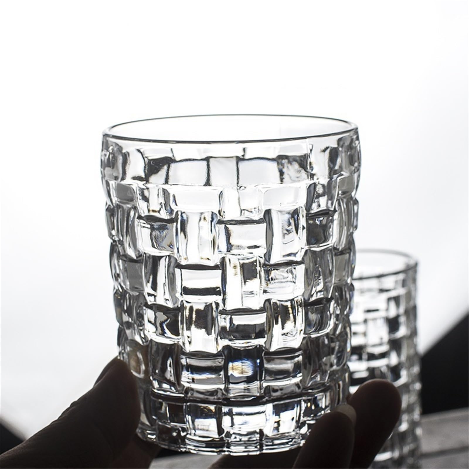 Szklanki Szkło do whisky z teksturą plecioną, przezroczyste, bezołowiowe szklanki wody, soku, mleka, piwa, koktajli, napojów zimnych i gorących Mleko(Duży)
